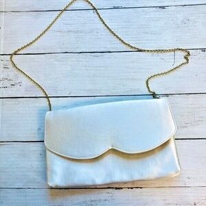 Vintage Satin Creamβ Clutch Shoulder Purse with Blue Lining